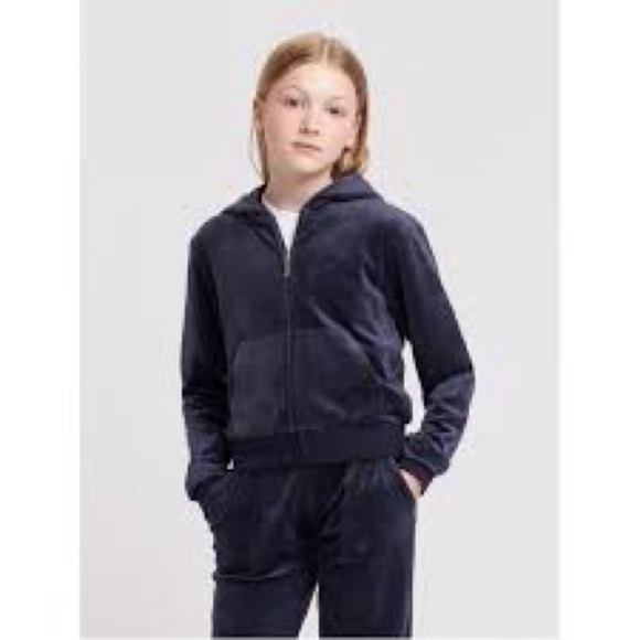 Gymboree Girls Black Velour Hoodie Bow Zip Up Sweatshirt 7 - Picture 1 of 6